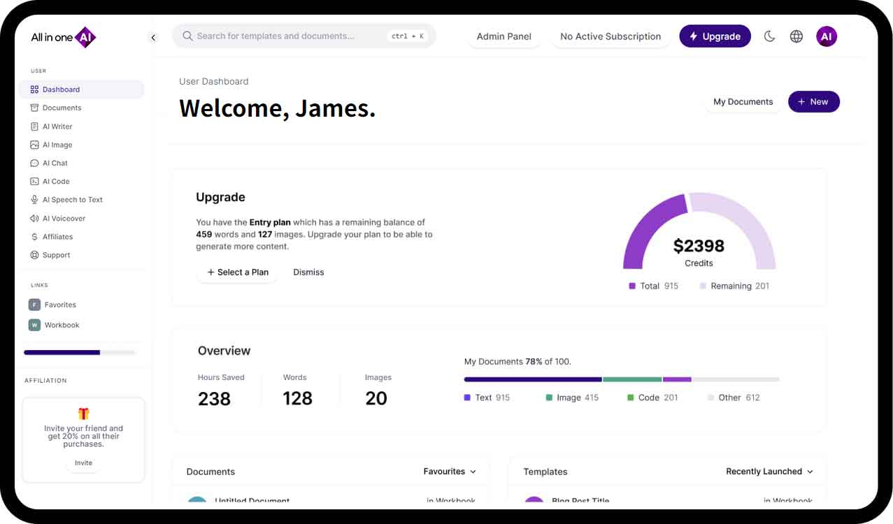 MagicAI Dashboard Mockup